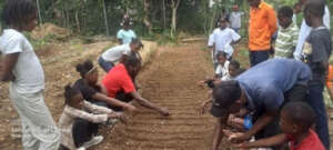 Fifth graders learn to sow wheat.
