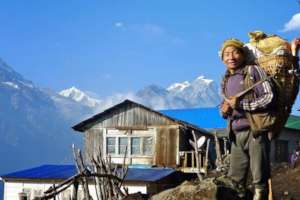 Trekking porter in Nepal.