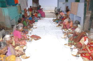 Senior citizens having meal sponsorship in andhra