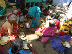 old age women happily having food