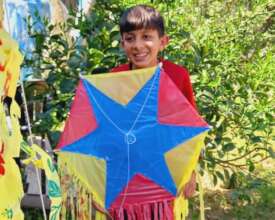 Colorful kites were made with Laila's help