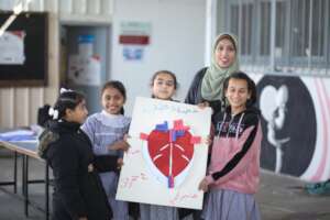 Children made a model human heart in science class