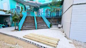 New safe stairs and blocks to keep our feet dry