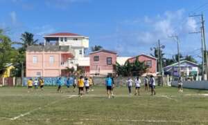 Playing a little "footy" (soccer)