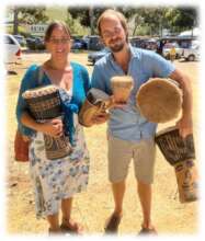 Christien and CJ with donated percussion instrumen