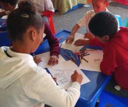 children drawing their own Elmer the Elephant