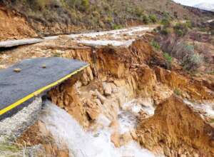 damage to major road from floods