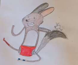 child's drawing of superhero bat-eared fox