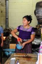 A local mother at a healthy cooking workshop