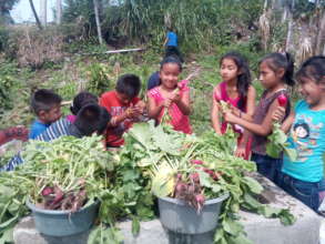 A harvest of radishes during the garden training