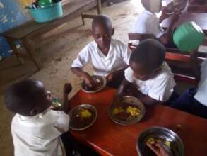 Enjoying a hot school lunch