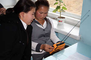 Students working with new radios