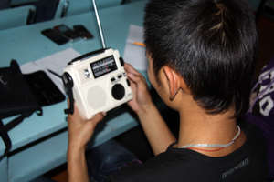 Students working with new radios