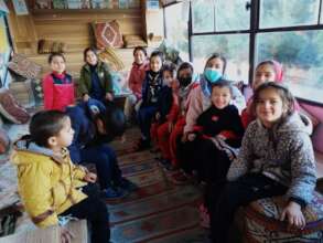 Enjoying a winter day in their cozy library