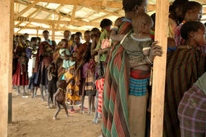 waiting in line for supplies