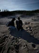 Collecting data from a green turtle nesting.