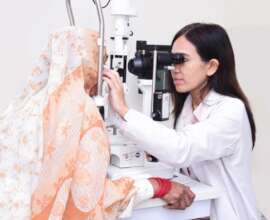 A patient being checked for glaucoma