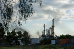 The factory in the residential neighborhood