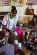 The children are served in the classroom.