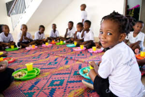Traditional local lunch prepared for the kids