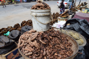 Tamarind & baobab fruits (pods at right) for sale