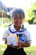 School children with their new solar light