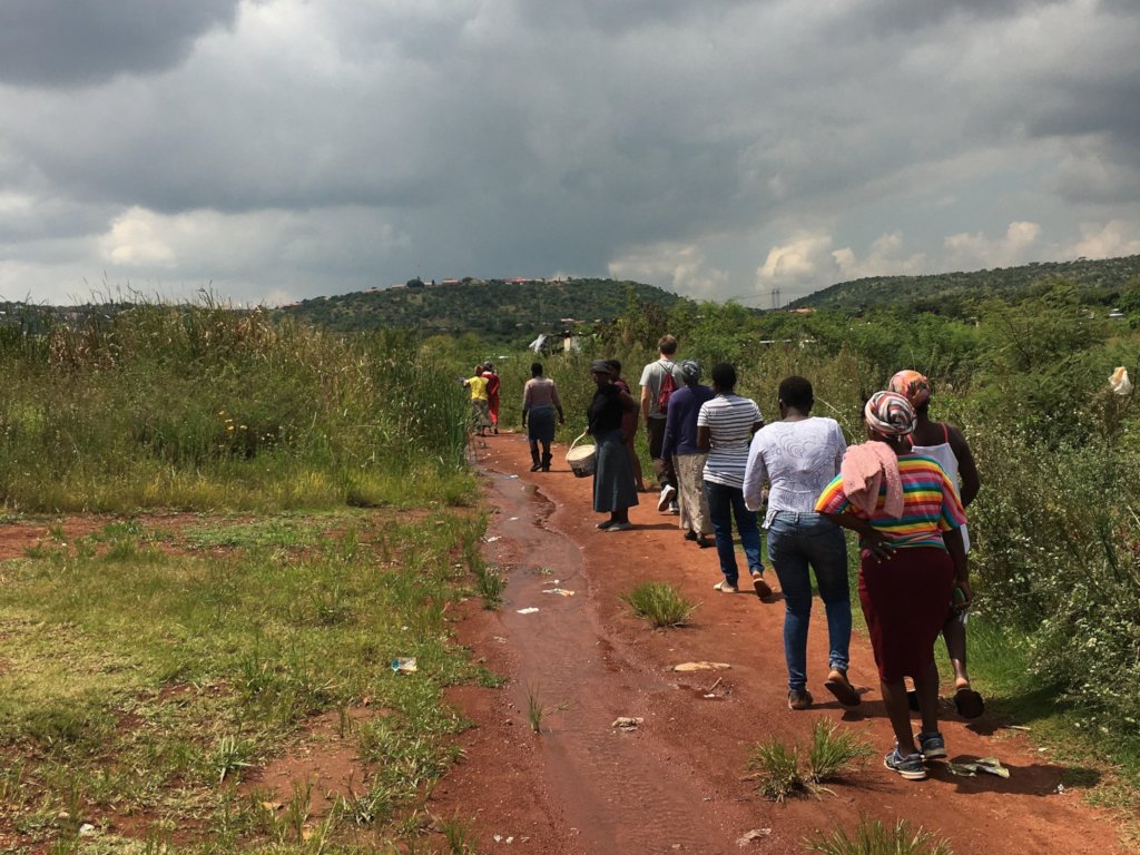 Women walking together to a support group meeting