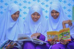 photos of the girls smiling and studying