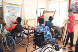 Person with disabilites involved on art works.