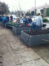 Volunteers Building Garden Boxes