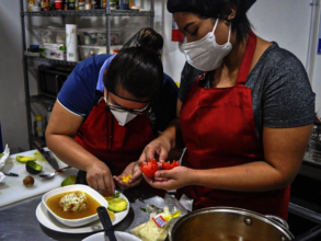 Students practicing in the kitchen