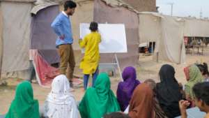 Peshawar: class in make shift shanties