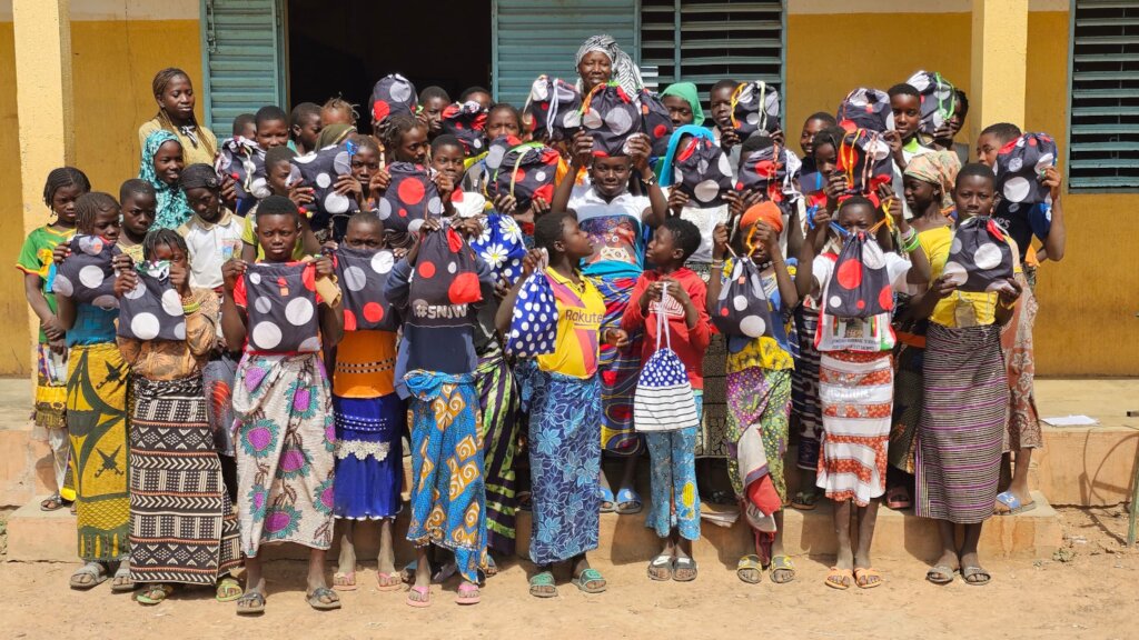 Primary school girls with their protection kits