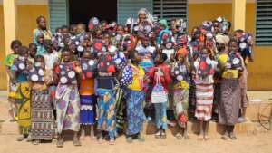 Primary school girls with their protection kits