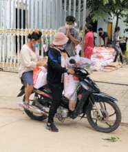 Family taking care package home