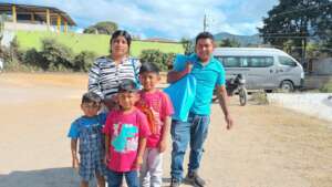 Family receiving school supplies