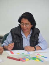 Teachers working with math manipulatives