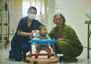 With a patient and family