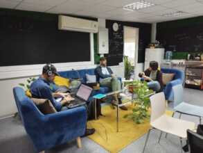 Coworkers hard at work at The Base!
