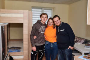 A family in its new apartment in Ukraine