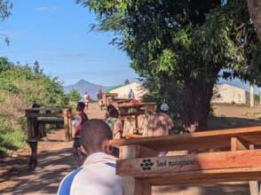 Students showing their excitement by helping out