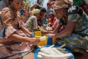 Women's association transforms cassava into flour.