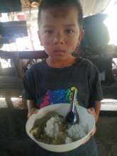 He has breakfast. He is healthy and happy to learn