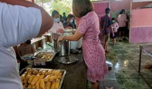 Breakfast meal, prepared by teachers is at school.