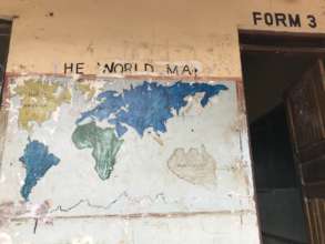 World map painted on school wall