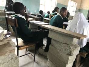 Improvised desk for students from blocks