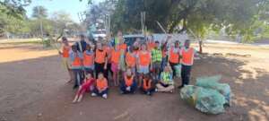 School group after trash cleanup