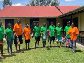 Girls recieving their kits