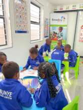 Learners busy with group activities in class.