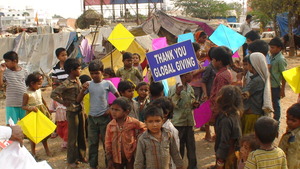Children excited to receive kites